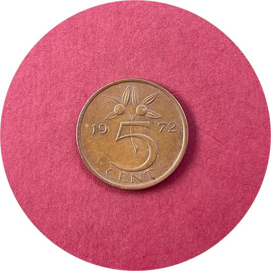 Juliana,  Five Cents,  5 Cents, Gulden,  Netherlands,  1972 (N)