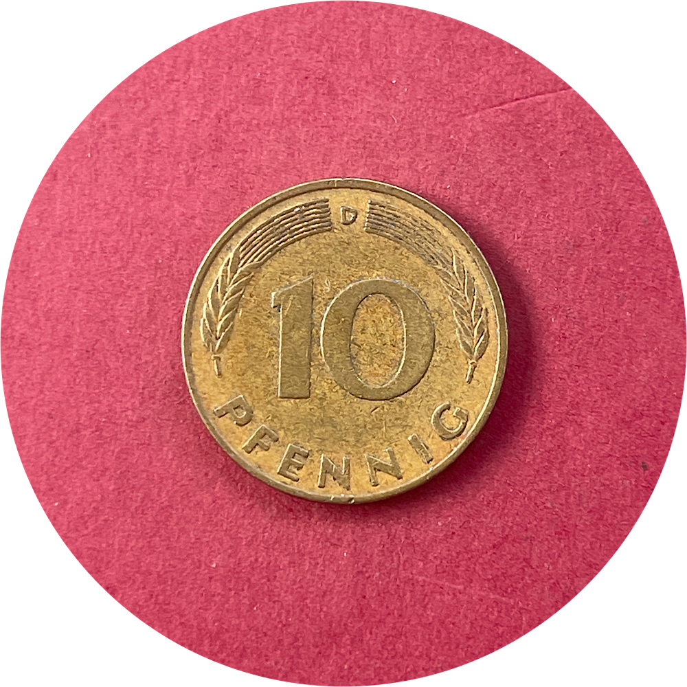 Germany,  Ten Pfennig,  10 Pfenning, Deutsche Mark,  1976 (N)